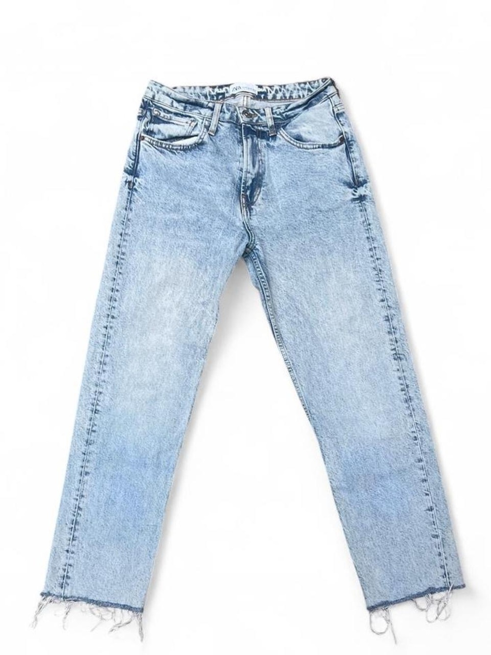 Zara Mom Jeans Light Wash Raw Hem Size 6